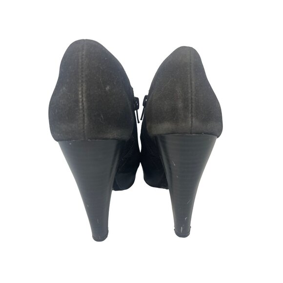 Vintage Cathy Jean peep toe black ''suede" bootie sz 8 side zip heeled ankle - Picture 3 of 6